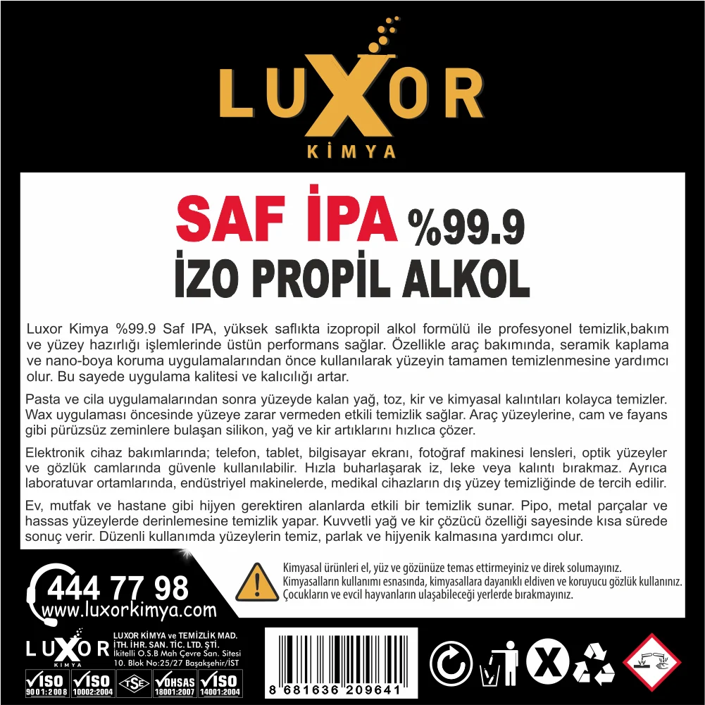 Luxor Kimya Saf İPA %99 İzopropil Alkol 3 Lt ek görsel