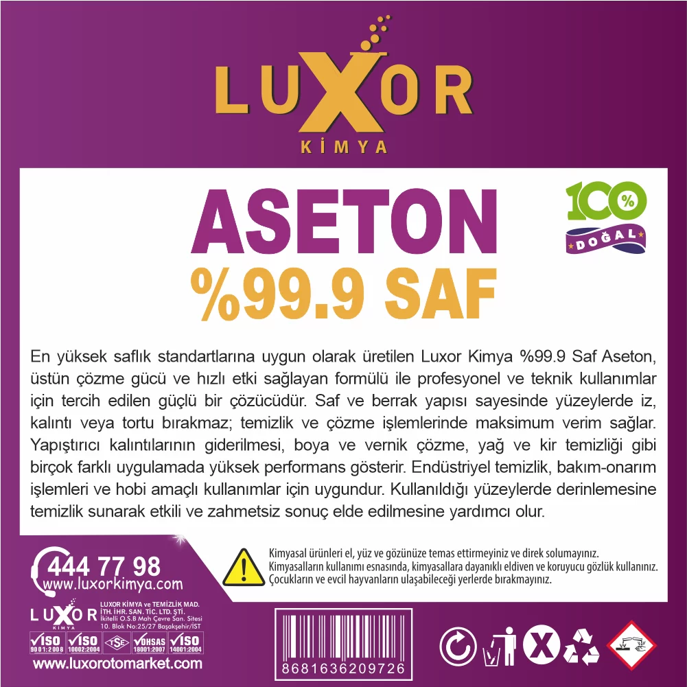 Luxor Kimya %99.9 Saf Aseton 200 Ml ek görsel